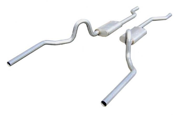 Pypes Crossmember Back Without X-Pipe Exhaust System 64-72 A-Body Split Rear Dual Exit 2.5 in Intermediate And Tail Pipe Hardware Incl Muffler And Tip Not Incl Natural 409 Stainless Steel Exhaust SGA30