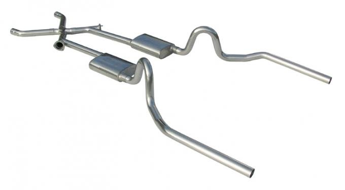 Pypes Crossmember Back w/Xchange Exhaust System 64-74 A-Body Split Rear Dual Exit 3 in Intermediate And Tail Pipe Race Pro Mufflers/Hardware Incl Tip Not Incl 409 Stainless Steel Exhaust SGA14R