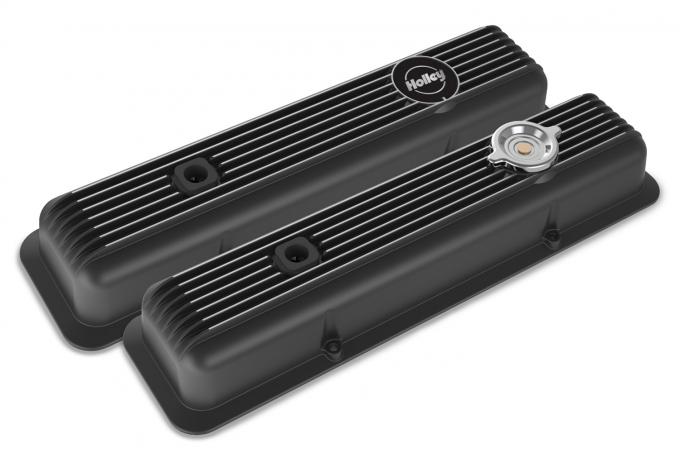 Holley Valve Covers, Muscle Series, Finned, SBC, Satin Black Machined 241-135