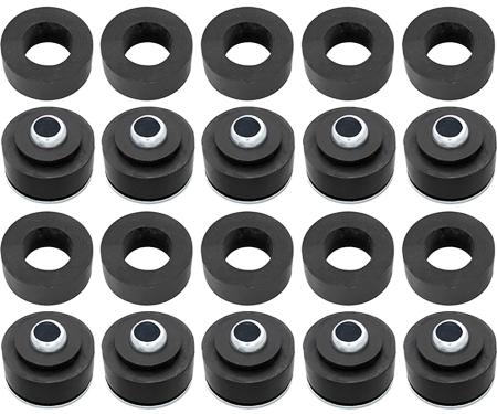 1964-67Chevelle, Gran Sport, Skylark, Special, Cutlass, 442, F85, GTO, Tempest, LeMans, Body to Frame Mount Bushing Kit, Hardtop or Sedan Models, Includes 10 Complete Bushings, Hardware sold separately.