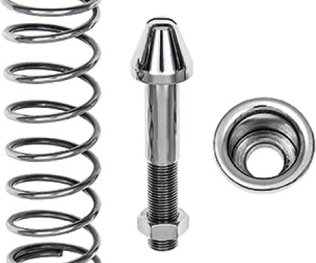 OER 1965-70 Impala, 1967-81 Camaro, 1969-72 Chevelle, Hood Pilot Bolt & Spring Set, Polished Stainless, 4" Length, Made in the USA 153106