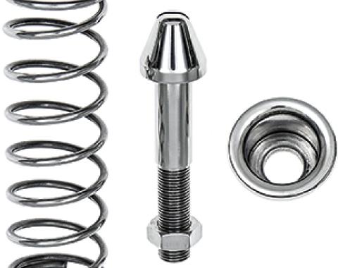 OER 1965-70 Impala, 1967-81 Camaro, 1969-72 Chevelle, Hood Pilot Bolt & Spring Set, Polished Stainless, 4" Length, Made in the USA 153106