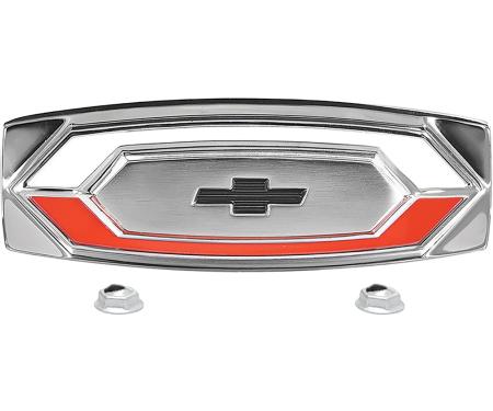 1966 El Camino, Upper Tailgate Emblem, Includes Emblem and Fasteners, Replaces GM#, die cast, chrome plated with white, red and black painted details as original