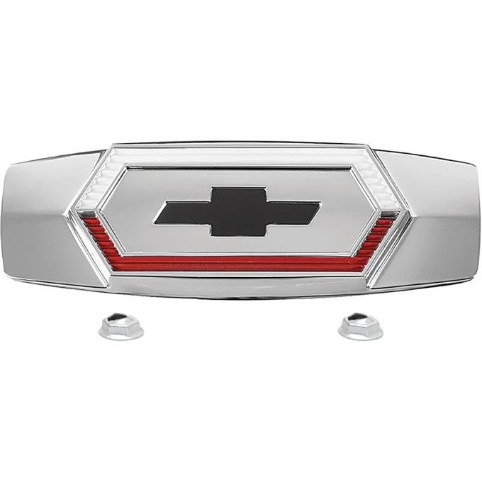 1964 El Camino, Upper Tailgate Emblem, Includes Emblem and Fasteners, Replaces GM#, die cast, chrome plated with white, red and black painted details as original