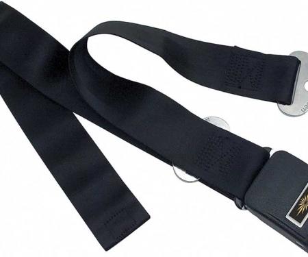 OER 1964-66 Impala, Chevelle, Nova, Standard Seat Belt, Front or Rear, Gold Logo, Black, Each 154664