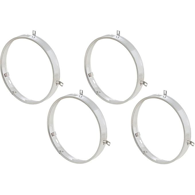 1965-70 Chevelle, El Camino, 1965-72 GTO, Skylark, Cutlass, 442, 1968-82 Corvette, 1967-72 GMC Truck, Headlight Bulb Retaining Ring Set, 3-Tab: 4-Piece Set, Stainless Steel