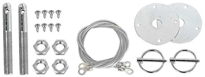 OER Universal Chrome Hood Pin Set, Flip-Over Style, with Landyards T4095