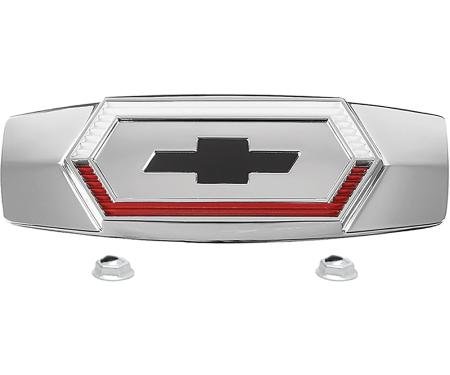 1964 El Camino, Upper Tailgate Emblem, Includes Emblem and Fasteners, Replaces GM#, die cast, chrome plated with white, red and black painted details as original