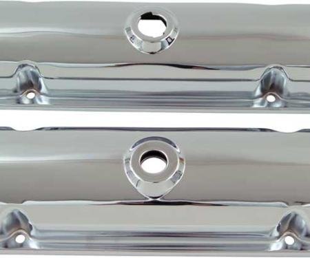 OER 1964-81 Pontiac 301-455ci, Valve Covers, Chrome, With Drippers, OE 4900227 N9460