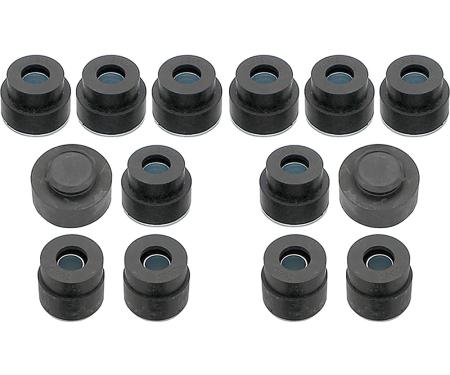 1968-72 Chevelle, Skylark, GS, Cutlass, 442, GTO, Tempest, LeMans, Body to Frame Mount Bushing Kit, Convertible Models, 12 Complete Bushings and 2 Solid Bushings, Hardware sold separately.