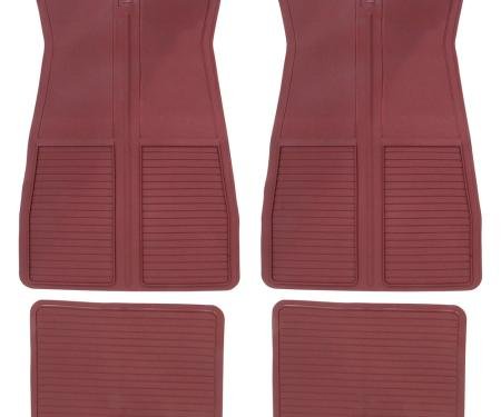 1973-87 GM, Rubber Floor Mat Set, with GM Logo, Factory Style, Set of 4, Dark Red