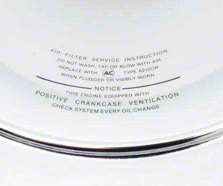 OER 1966-69 Chevrolet, Open Element Chrome Air Cleaner Lid , 14", with Curved Imprint Verbiage, GM Licensed 6421833