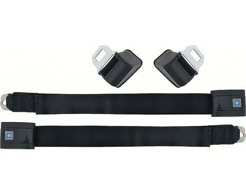 OER 1968-72 GM, Retractable Seat Belts, Silver Blue Button, Black Belts, LH & RH, Pair *R194