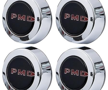 OER 1967-72 Pontiac Rally Il, Wheel Center Cap, "PMD" Lettering, Black With Red, Set Of 4 *881231
