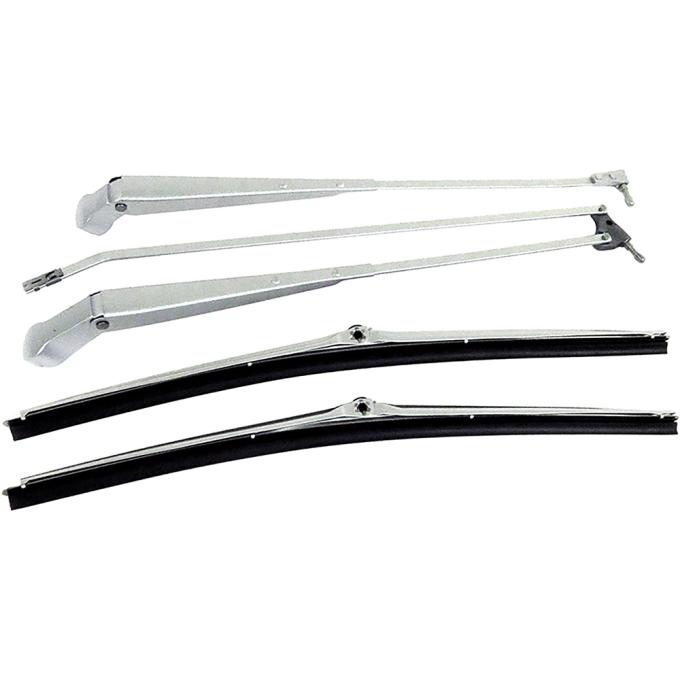 1968-72 Chevelle, El Camino, GTO, Tempest, LeMans, Skylark, GS, Cutlass, 442, F85, 1970-72 Monte Carlo, 1971-72 Sprint, Windshield Wiper Arm and Blade Set, Brushed Stainless Steel Finish, Vehicles Equipped With Depressed Park Wipers, LH and RH