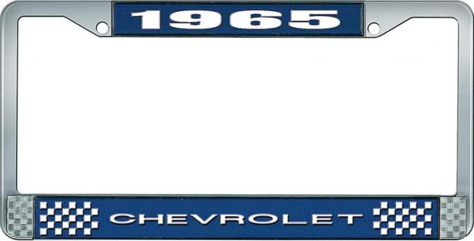 OER 1965 Chevrolet Style #1 Blue and Chrome License Plate Frame with White Lettering LF2236501B
