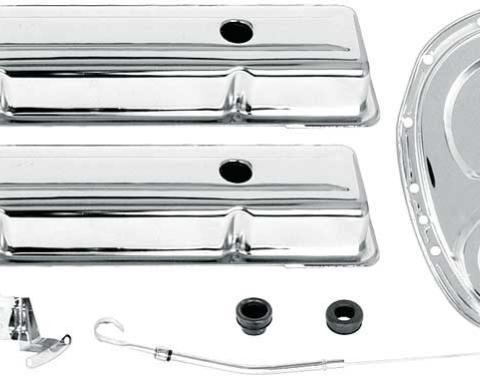 OER Chevrolet Engine Dress-Up Set , Small Block, Chrome , Low Profile Valve Covers , Timing Cover T3043