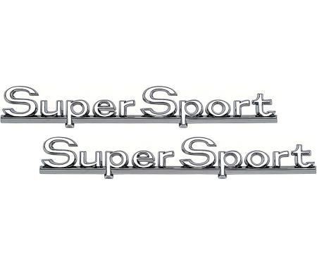 OER 1966 Chevrolet "Chevelle" Super Sport Quarter Panel Emblems, with Hardware, Pair, GM Licensed 4227377