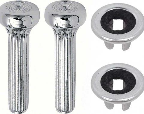 OER 1968-70 GM, Door Lock Knob and Ferrule Kit, Die-Cast Metal Knobs, Ribbed Design, Chrome *8740200