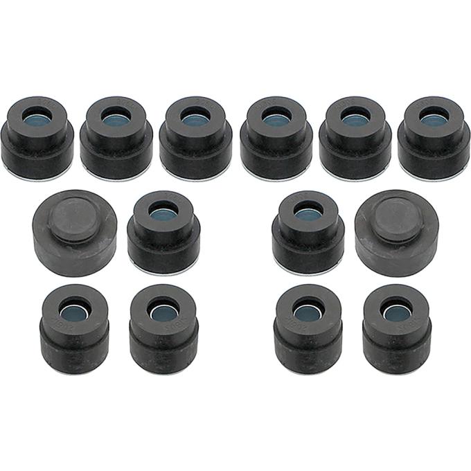 1968-72 Chevelle, Skylark, GS, Cutlass, 442, GTO, Tempest, LeMans, Body to Frame Mount Bushing Kit, Convertible Models, 12 Complete Bushings and 2 Solid Bushings, Hardware sold separately.