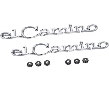 1968-69 El Camino Quarter Panel Emblems, LH and RH, Includes Emblems and Fasteners, Replaces GM#, die cast, chrome plated