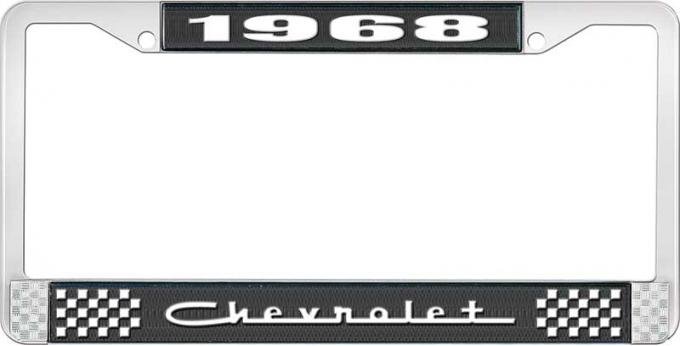 OER 1968 Chevrolet Style # 5 Black and Chrome License Plate Frame with White Lettering LF2236805A