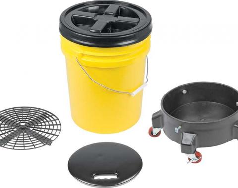 OER Grit Guard Deluxe Wash System 5 Gallon Yellow Pail with Black Lid - Dolly and Seat Cushion K89743