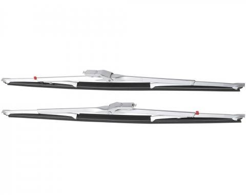 1960-76 Anco Windshield Wiper Blade Set, Long Frame, Red Button Refill, 1/4" Bayonet, Stainless, 15"