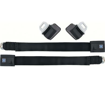 OER 1968-72 GM, Retractable Seat Belts, Silver Blue Button, Black Belts, LH & RH, Pair *R194