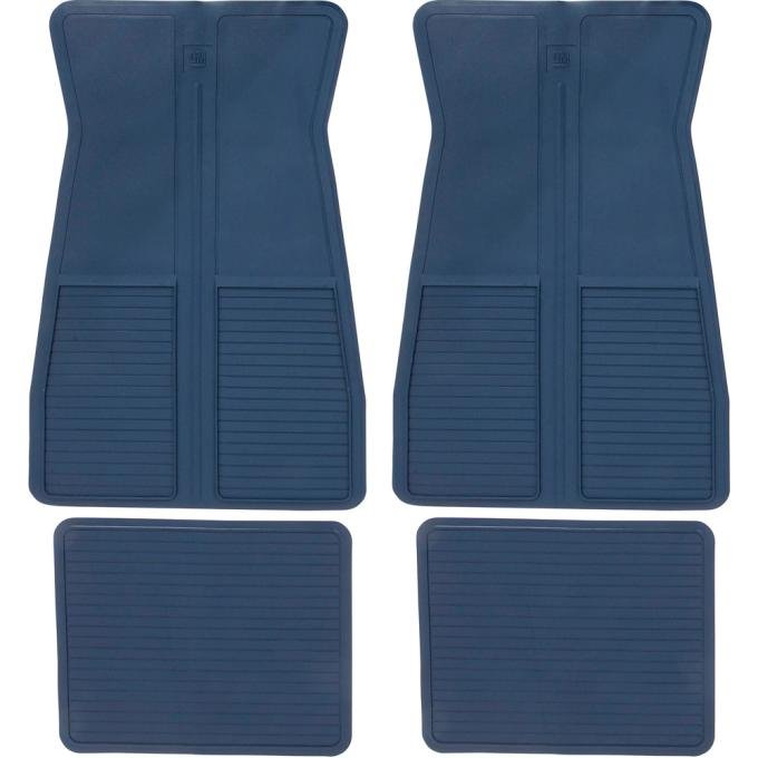 1973-87 GM, Rubber Floor Mat Set, With GM Logo, Factory Style, Set of 4, Dark Blue