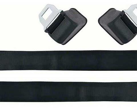 OER 1968-72 GM Retractable Seat Belts, Silver Starburst Blue Button, Black Belts, LH And RH, Pair *R194