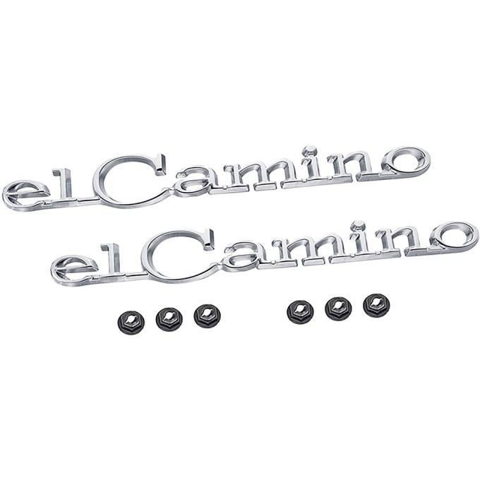 1968-69 El Camino Quarter Panel Emblems, LH and RH, Includes Emblems and Fasteners, Replaces GM#, die cast, chrome plated