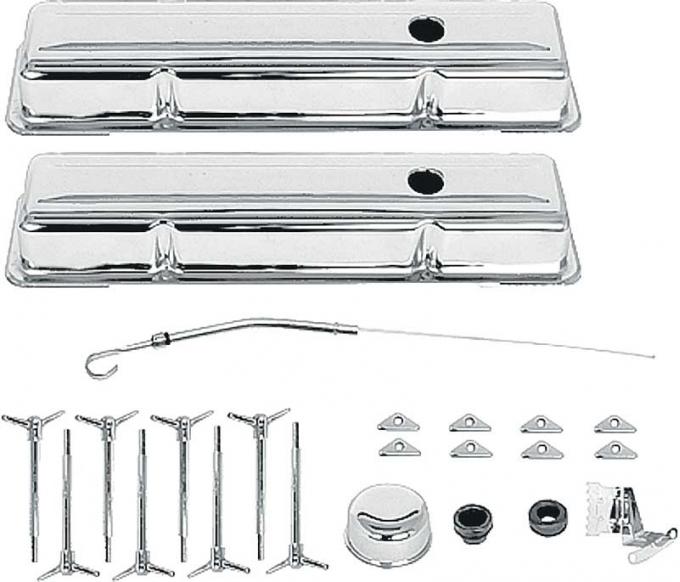 OER Chevrolet Engine Dress-Up Set, Small Block, Low Profile Valve Covers, T-Bolts, Chrome T3041