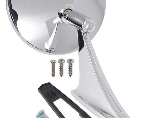 OER 1966-74 Camaro, Chevelle, Chevy II, Nova, El Camino, Malibu, Outer Door Mirror, Round, with Ribbed Base, Hardware Included, "Show Quality" 3909197
