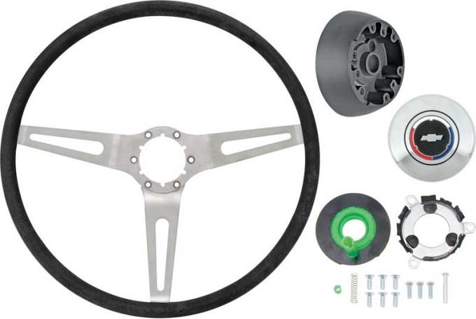 OER 3-Spoke Comfort Grip Steering Wheel Kit For GM Models Without Tilt Wheel, Silver Spokes W/Black Grip *K619