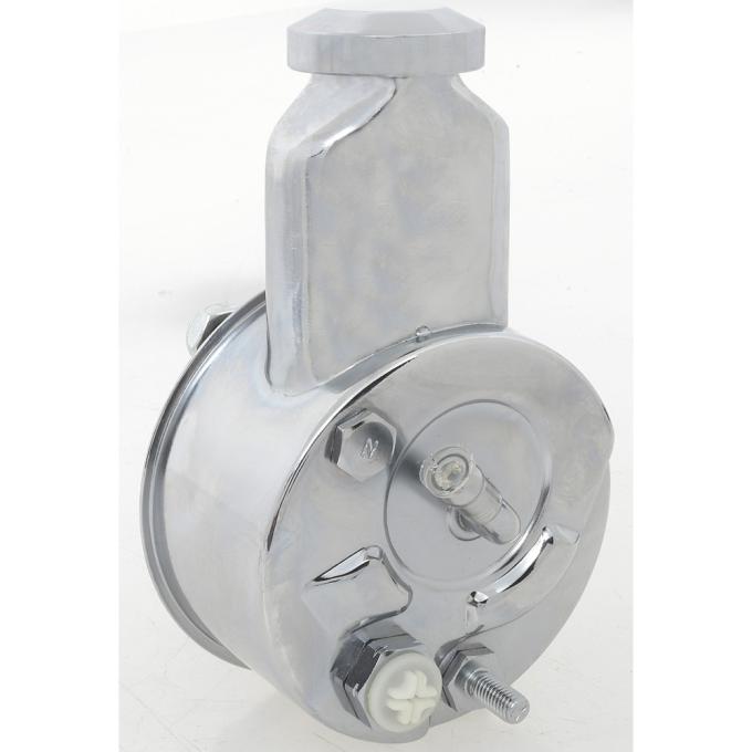 OER 1962-69 Buick, Chevy, GMC, Olds, Chrome Power Steering Pump, with "Banjo Style" Reservoir, 6 & 8 Cyl, 283, 327, 346, 401, New, Not Rebuilt NP6083C