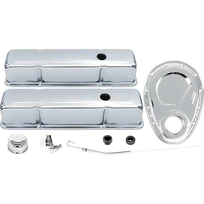 Chevrolet Engine Dress-Up Set, Small Block, Tall Valve Covers, With Timing Cover, Chrome
