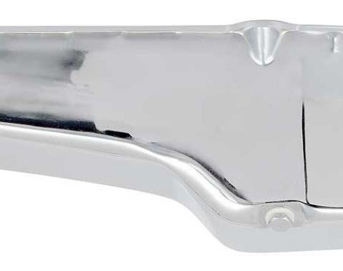 1958-79 Chevrolet Small Block, Chrome Oil Pan, 4 Quart, Driver Side Dipstick Location