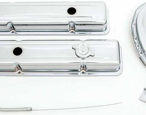 OER Chevy Engine Dress-Up Set, Small Block, Low Profile Valve Covers, Oil Cap, Timing Cover, Chrome T3048