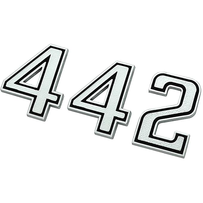 OER 1969-72 Oldsmobile Cutlass, 1969-71 442, Trunk Emblem Set, 442 Chrome & Black EM2473T