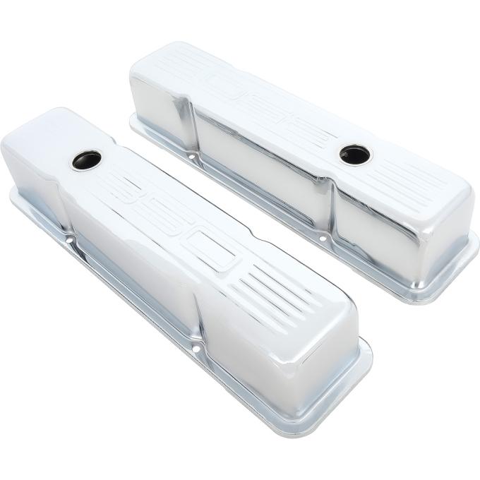 1968-81 Chevrolet, Chrome Valve Covers, "350" Logo, Tall Profile