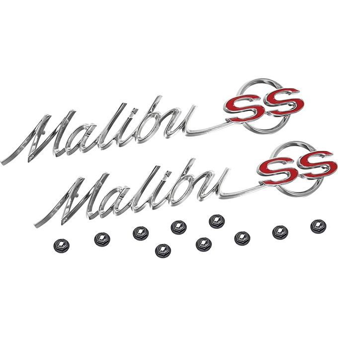 1965 Chevelle, Malibu, "Malibu SS" Quarter Panel Emblems, LH and RH, Includes Emblems and Fasteners