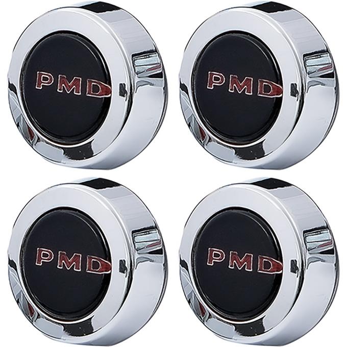 OER 1967-72 Pontiac Rally Il, Wheel Center Cap, "PMD" Lettering, Black With Red, Set Of 4 *881231