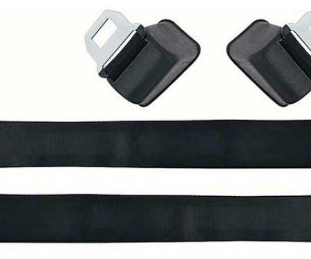 OER 1968-72 GM Retractable Seat Belts, Silver Starburst Blue Button, Black Belts, LH And RH, Pair *R194