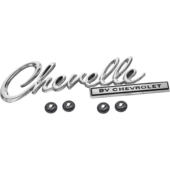 1969 Chevelle, Malibu, "Chevelle By Chevrolet" Trunk Lid Emblem, Includes Emblem and Fasteners