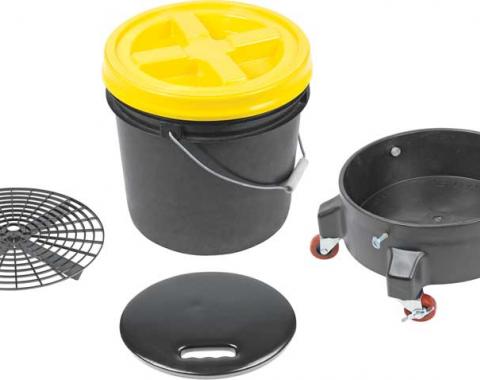 OER Grit Guard Deluxe Wash System 3.5 Gallon Black Pail with Yellow Lid - Dolly and Seat Cushion K89742