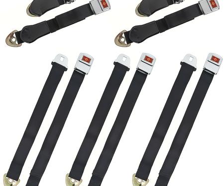 OER 1965-66 Impala, Caprice Nova, Chevelle, Deluxe Seat Belt Set, Gold Starburst, Black, 5-Piece Set *R191