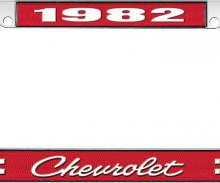 OER 1982 Chevrolet Style # 4 Red and Chrome License Plate Frame with White Lettering LF2238204C
