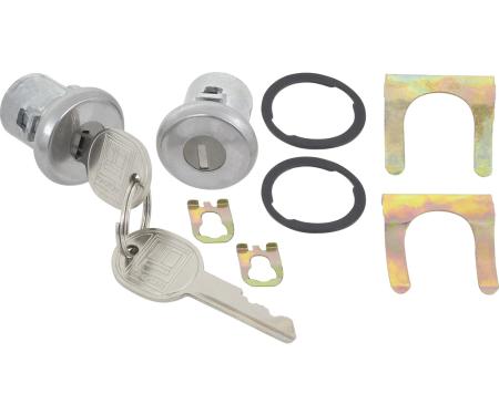 OER 1961-87 Buick, Chevrolet, Pontiac, Olds, Door Lock Set, with Generic Logo Keys, Bright Finish 609833A