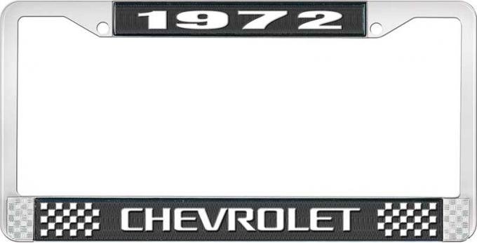 OER 1972 Chevrolet Style # 3 Black and Chrome License Plate Frame with White Lettering LF2237203A